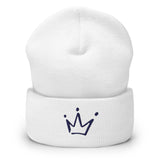 White/Navy Crowned Beanie Hat