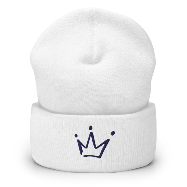 White/Navy Crowned Beanie Hat