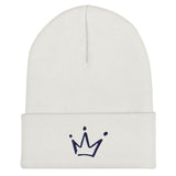 White/Navy Crowned Beanie Hat