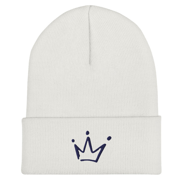 White/Navy Crowned Beanie Hat