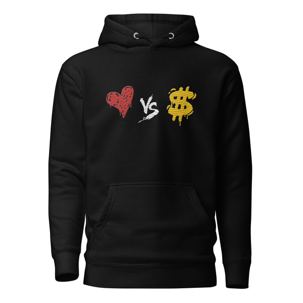 Embroidered Love Vs Money Black Hoodie