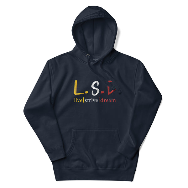 Embroidered Live. Strive. Dream Navy Blue Hoodie