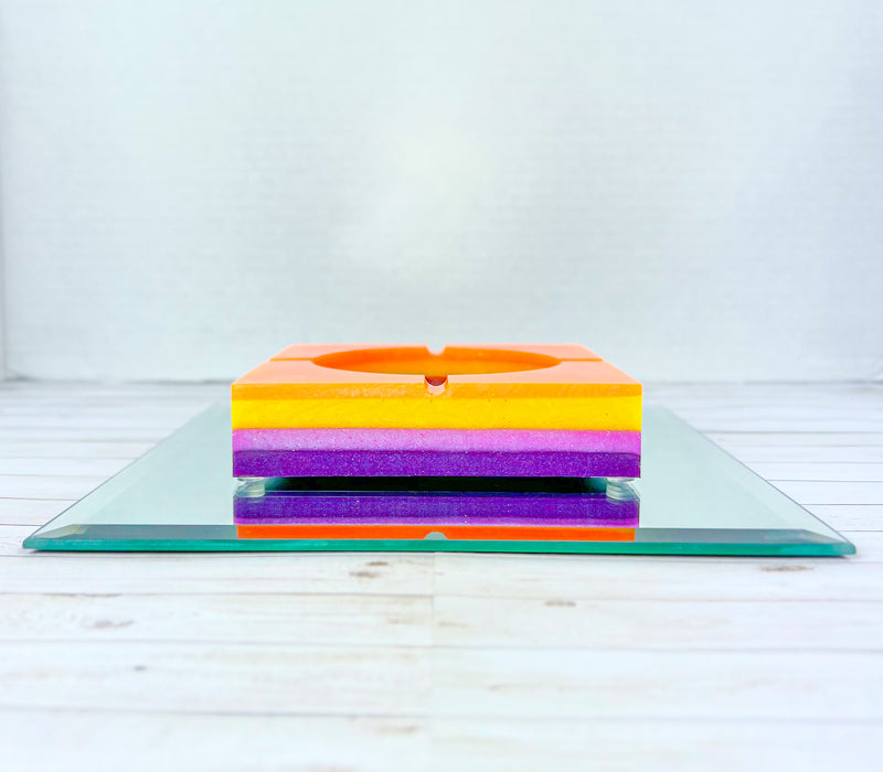 "Sunset’s Just Look Better" Orange, Yellow, Pink, Purple Colored Coaster/Candle Holder/Ashtray